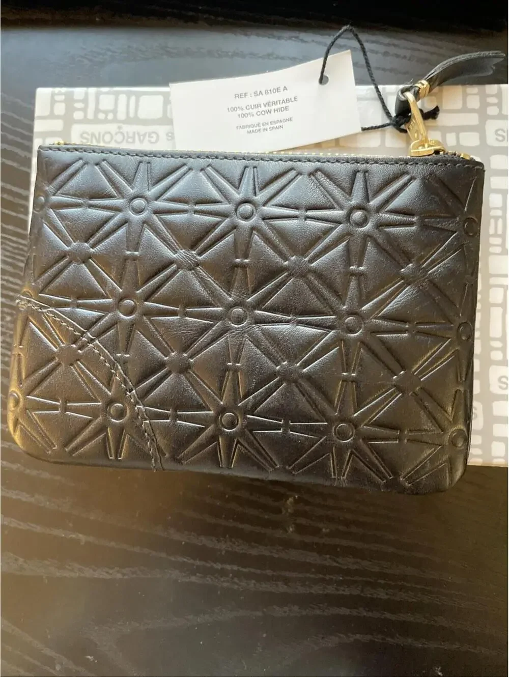 COMME DES GARCONS Small Star Embossed Pouch Black  made in Spain NIB $200msrp